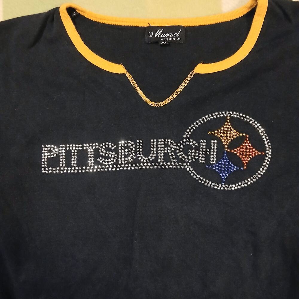 Marvel Fashions New Women's Pullover 3/4 Sleeved Pittsburgh Top XL Rhinestones